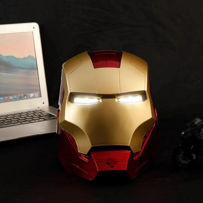 Casco Iron Man MK Jarvis cappa con apertura e chiusura automatica indossabile, cappuccio luminoso deformabile, giocattolo con braccio meccanico