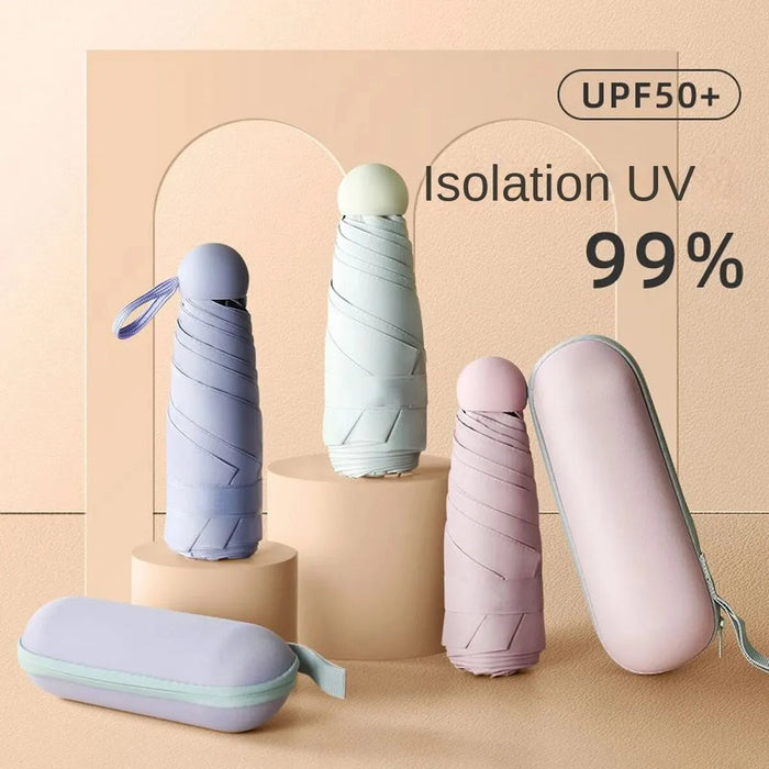 Ombrello a capsula parasole piccolo e portatile in tinta unita per donne e protezione a doppio uso per la pioggia