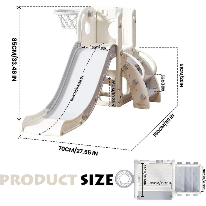 Scivolo per bambini, scivolo multifunzionale per bambini con box, spazio di archiviazione e gradini antiscivolo, pla per interni ed esterni (grigio bianco)