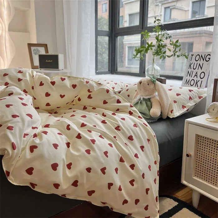 Set biancheria da letto in stile coreano Kid Adult Twin Full Queen Size letto lenzuolo piatto Love Heart Set copripiumino federa biancheria da letto senza riempitivo