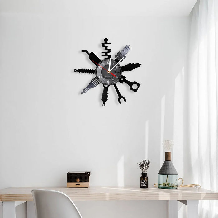 Negozio di riparazione Auto Wall Sign decorativo moderno orologio da parete Auto servizio meccanico officina vinile Record Clock Garage riparatore regalo
