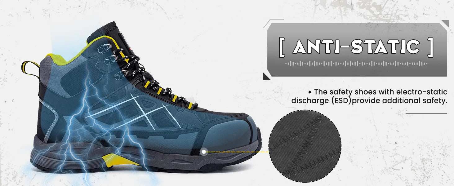 LARNMERN Stivali da lavoro antinfortunistici con punta in acciaio da uomo Scarpe antiscivolo per uomo Stivali protettivi antistatici antiforatura