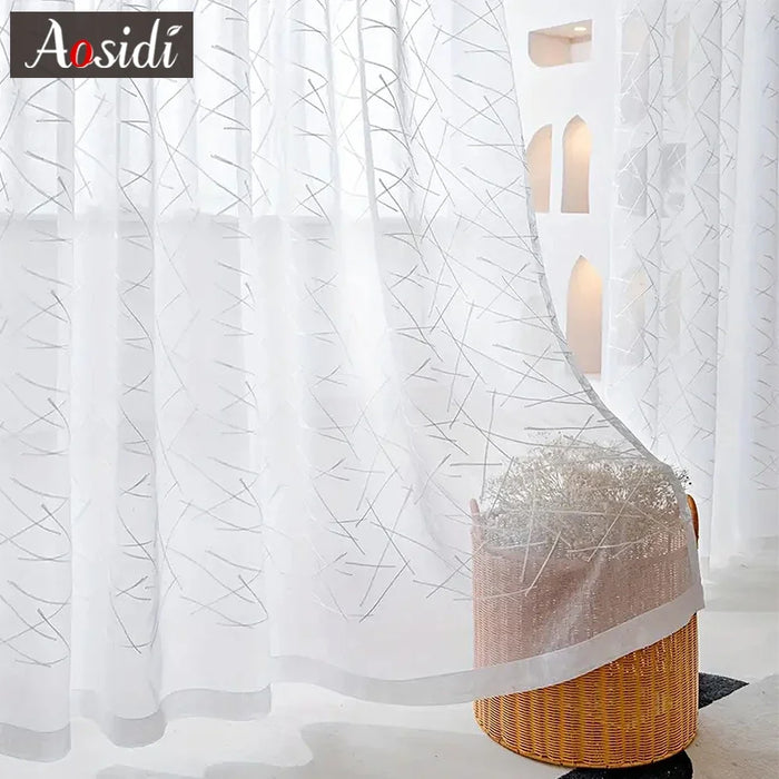 Nuove tende in tulle con ricamo bianco geometrico per il soggiorno Tenda trasparente moderna per finestra della camera da letto Voile cieco Dimensioni personalizzate