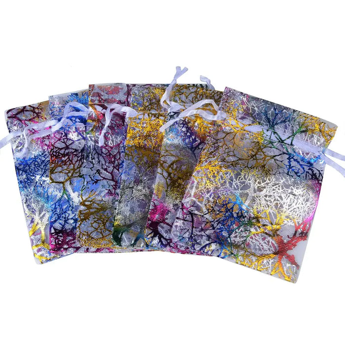 Chanfar 50 pz/lotto Alberi Colorati Modello Sacchetti Regalo In Organza Sacchetti Regalo Di Natale In Organza Di Nozze Sacchetti Regalo Drawable Imballaggio Dei Monili