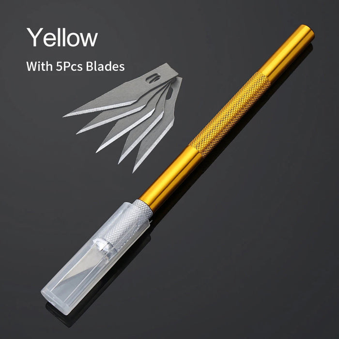 Kit di strumenti per coltelli da bisturi in metallo antiscivolo Coltelli artigianali per incisione + 5 lame per telefono cellulare PCB Utensili manuali per riparazione fai-da-te