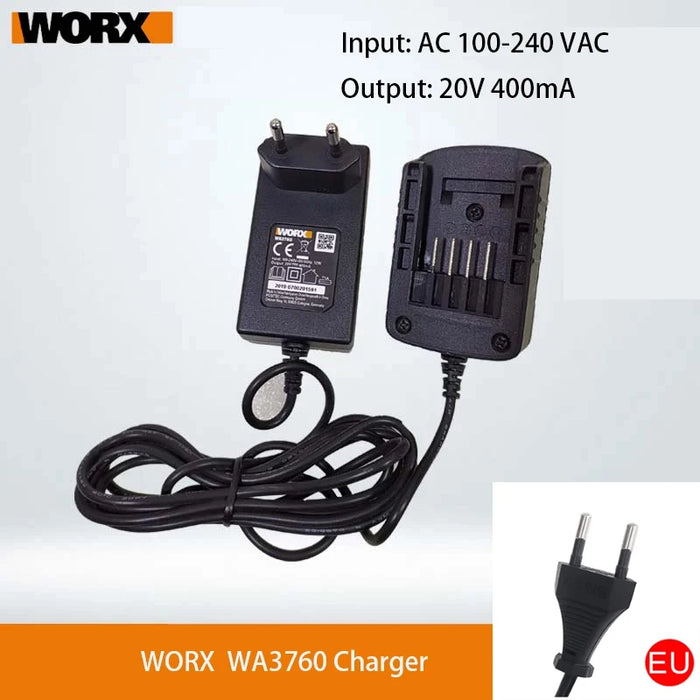 Caricabatterie Worx WA3760 per batteria al litio da 20 V 4 pin WA3551.1 WA3572 WA3550 WA3553 ecc (SPINA UE)