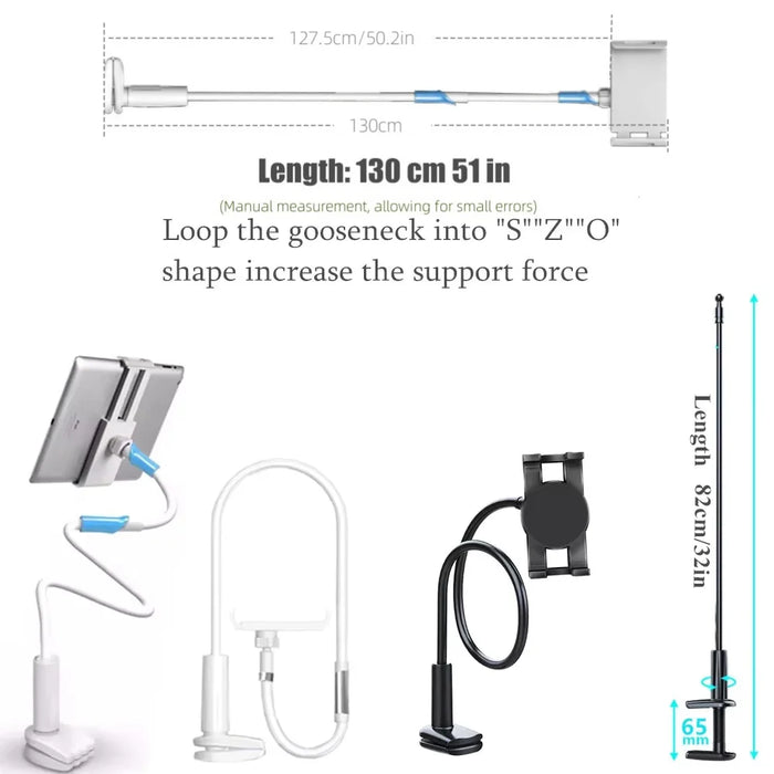 Supporto flessibile per tablet con braccio lungo per scrivania da letto Supporto per tablet per telefono da 5-11 '' per Xiaomi Huawei Samsung Teclast Supporto per linguetta per iPad