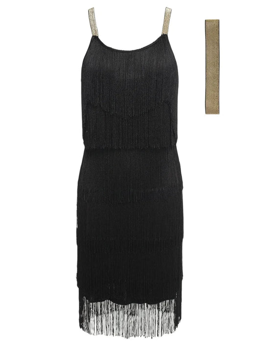 Abiti vintage anni '20 Flapper Girl Fancy Dress Great Gatsby Dress Costumi Slash Neck Strappy Frange Swing Party Dress Donna