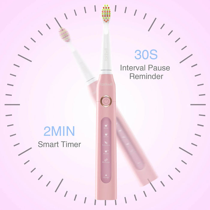 Fairywill FW-507 spazzolino elettrico sonico 5 modalità caricatore USB spazzolino da denti Timer di ricambio spazzolino sonico 8 testine