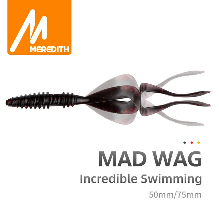 Meredith Mad Wag Esche morbide da pesca 50mm 75mm Esche morbide artificiali Predator Pesca in silicone Wobblers morbidi Esche da pesca