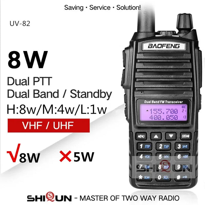 Aggiornamento BaoFeng UV-82 8W Opzionale 5W Baofeng UV 82 Walkie Talkie 10 KM Baofeng 8W Ham Radio 10KM Dual PTT 82HP UV-9R GT-3TP UV-5R