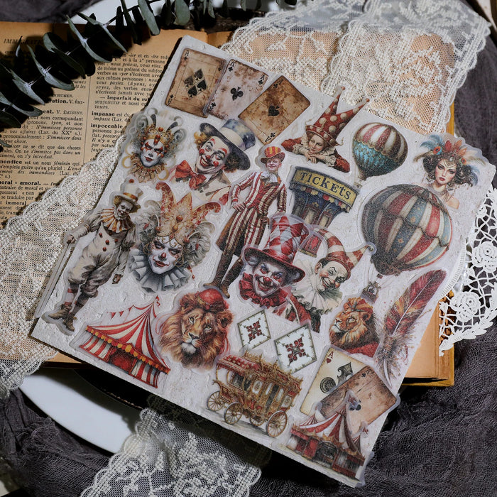 58pcs Retro Clown Stickers Collage Junk Journal Planner decorativo Circus Lion Stickers Album trasparente materiale Scrapbooking