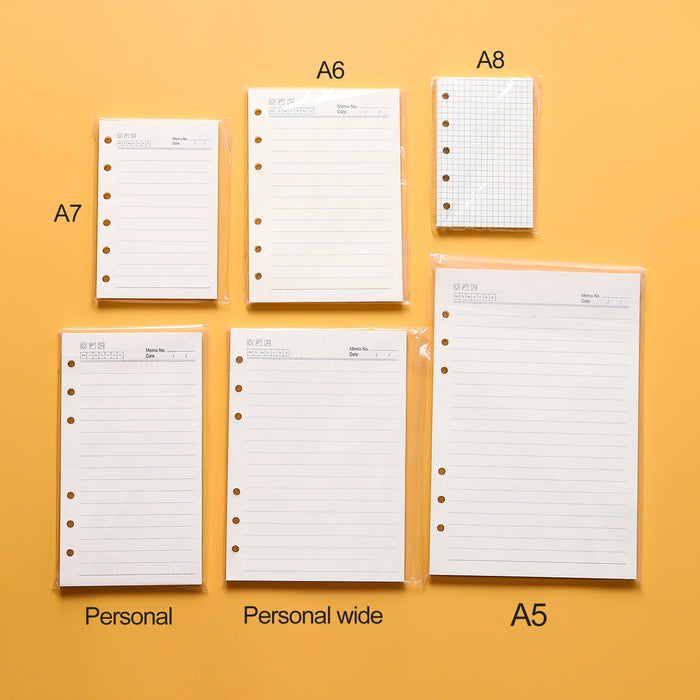 Raccoglitore ad anelli di alta qualità Notebook A5 Personal A6 A7 A8 Dimensioni Inserto Ricariche Sciolto Foglia Spirale Diario Planner Nucleo interno 100g Carta