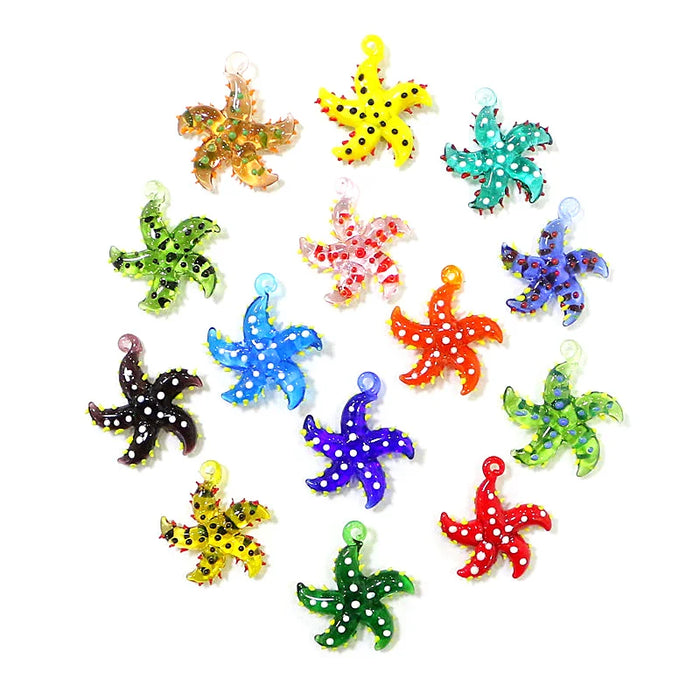 Personalizzato carino stella marina figurina in miniatura fascino ciondolo in vetro colorato piccola stella di mare pesce ornamento accessori per la decorazione dell'acquario