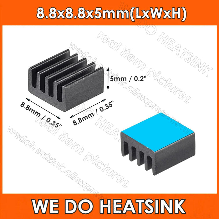 FACCIAMO DISSIPATORE di CALORE 10pcs 8.8x8.8x5mm Piccolo Piccolo Argento/Nero Dissipatore di Calore di Alluminio del Dissipatore di Calore radiatore del Dispositivo di Raffreddamento Con Nastro Applicato