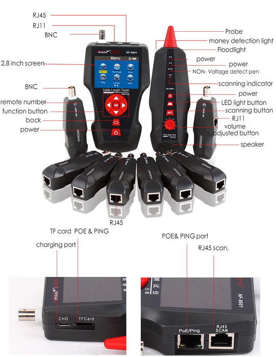 Tester per cavi di rete multifunzione originale Noyafa NF-8601W RJ45 RJ11 BNC POE PING crosstem Test Tracker per cavi di rete
