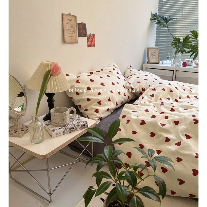 Set biancheria da letto in stile coreano Kid Adult Twin Full Queen Size letto lenzuolo piatto Love Heart Set copripiumino federa biancheria da letto senza riempitivo