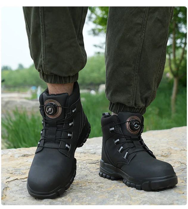 Stivali di sicurezza impermeabili da uomo Stivali da lavoro indistruttibili con punta in acciaio Scarpe antinfortunistiche anti-sfondamento resistenti alle coltellate Biker Botas Para Hombre