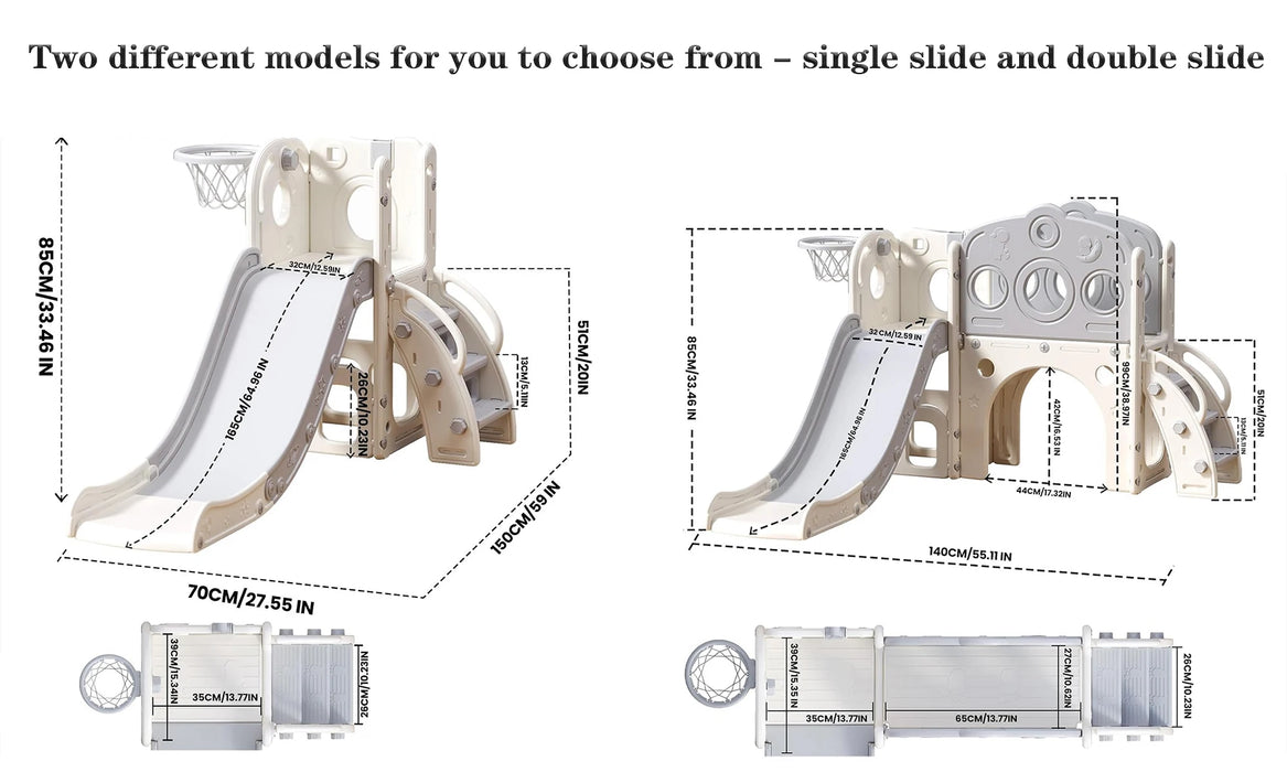 Scivolo per bambini, scivolo multifunzionale per bambini con box, spazio di archiviazione e gradini antiscivolo, pla per interni ed esterni (grigio bianco)