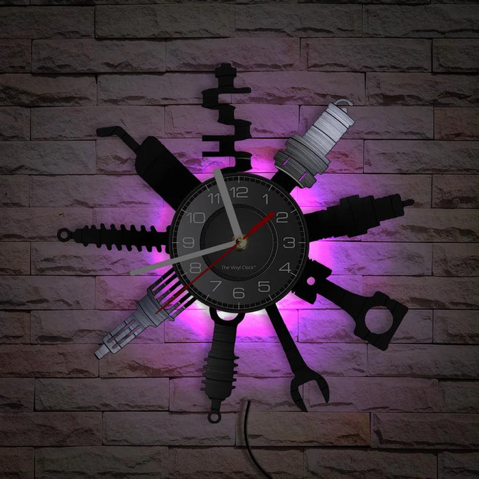 Negozio di riparazione Auto Wall Sign decorativo moderno orologio da parete Auto servizio meccanico officina vinile Record Clock Garage riparatore regalo