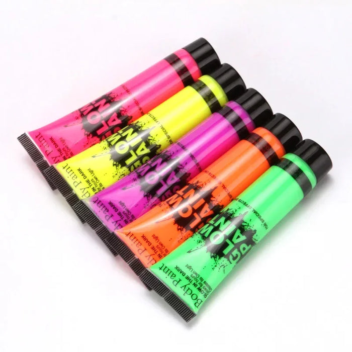5 pezzi Body Art Paint Neon Fluorescente Party Festival Halloween Cosplay Trucco Bambini Pittura per il viso Pittura a bagliore UV
