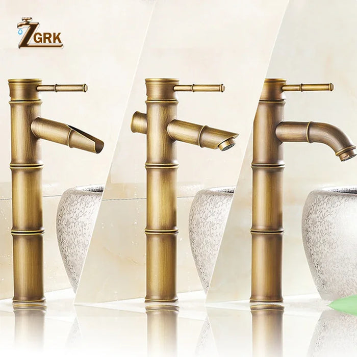 ZGRK Rubinetto per bagno Rubinetti per lavabo in ottone Rubinetto di lusso Alto bambù Acqua calda fredda con due tubi Rubinetti per WC da giardino esterno per cucina