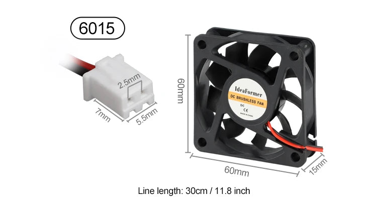 Accessori per stampante 3D Ventola di raffreddamento 5/12/24V 6015/5010/4010/3010/2510mm Ventola di raffreddamento Ventole turbo senza spazzole con 2 pin XH2.54