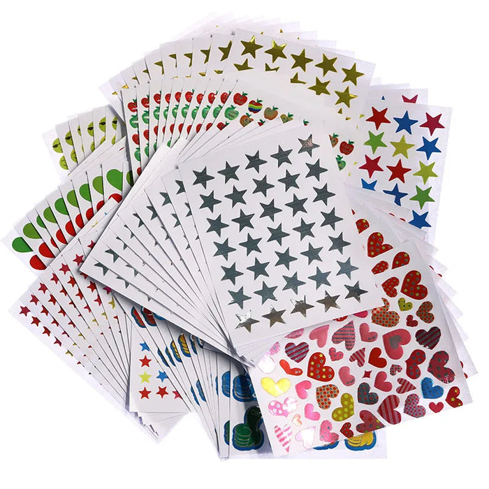 10 fogli/confezione di adesivi glitterati premio placcato oro per bambini Etichetta di elogio per madre insegnante Premio Adesivo amore stella a cinque punte