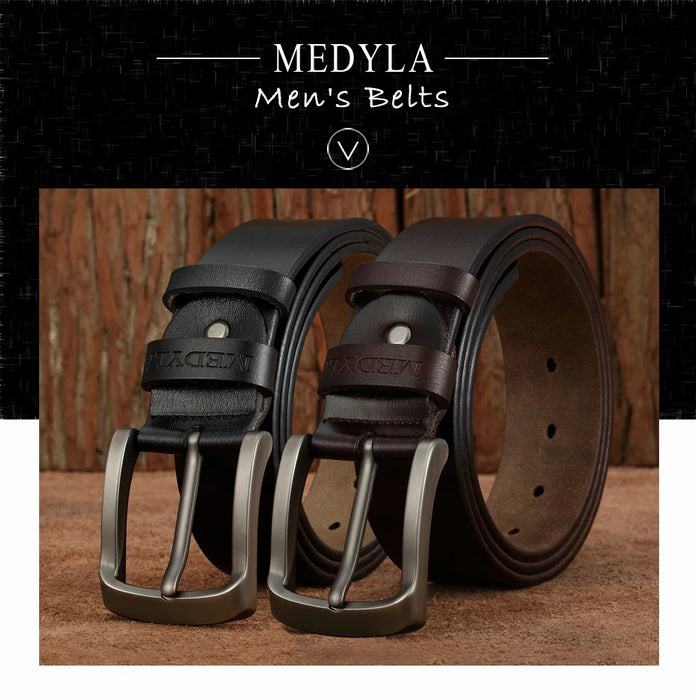 Cintura da uomo MEDYLA cinturino di lusso in vera pelle di alta qualità cintura classica Vintage in lega con fibbia ad ardiglione cintura da uomo Jeans cintura per uomo SM03