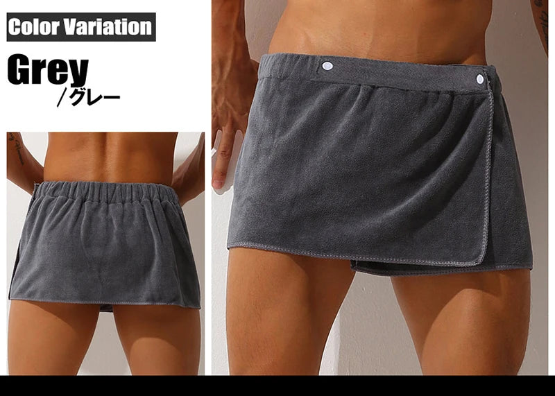 CLEVER-MENMODE Sexy Sleep Bottoms pigiama in microfibra uomo indumenti da notte asciugamano corto pantaloni accappatoio con spacco laterale Culottes morbido e spesso