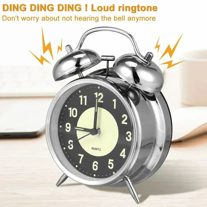 Sveglia Super forte sveglia a doppia campana in metallo con luce notturna orologio da comodino retrò orologi da tavolo silenziosi per la casa bedro