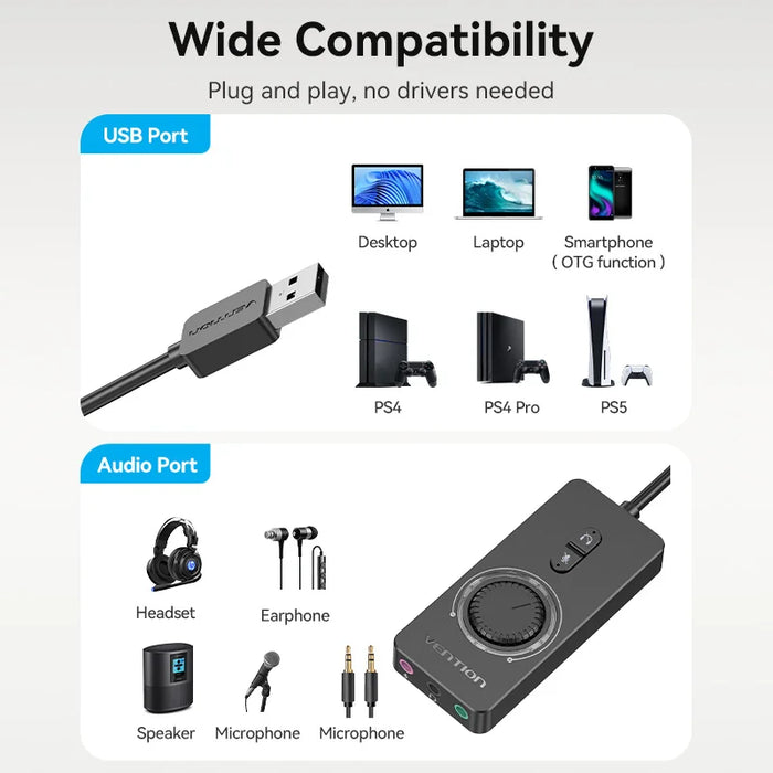 Vention scheda Audio esterna USB adattatore Audio da USB a 3.5mm microfono da USB a auricolare per Macbook Computer portatile scheda Audio PS4