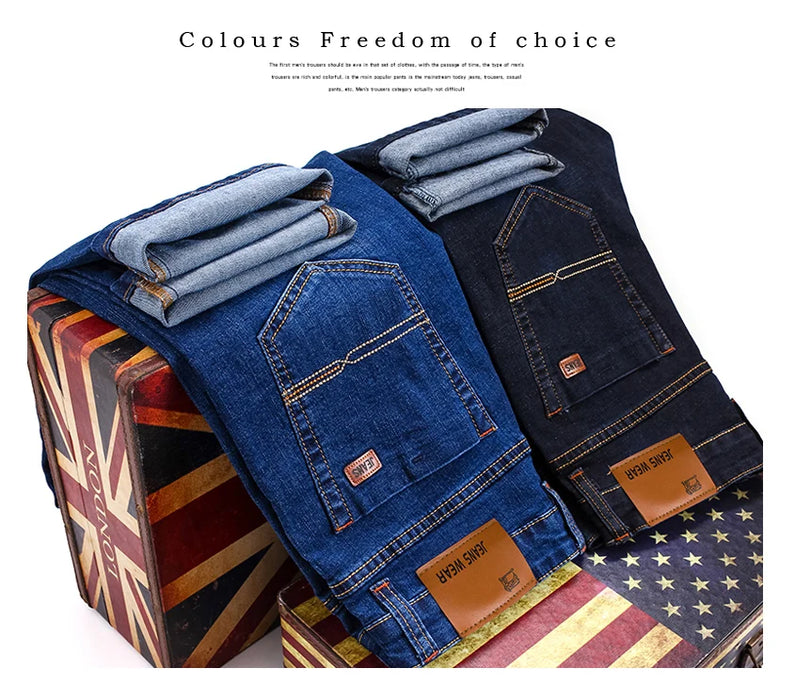 Jeans da lavoro alla moda da uomo Pantaloni jeans slim elasticizzati casual stile classico Pantaloni in denim di marca maschile Nero Blu