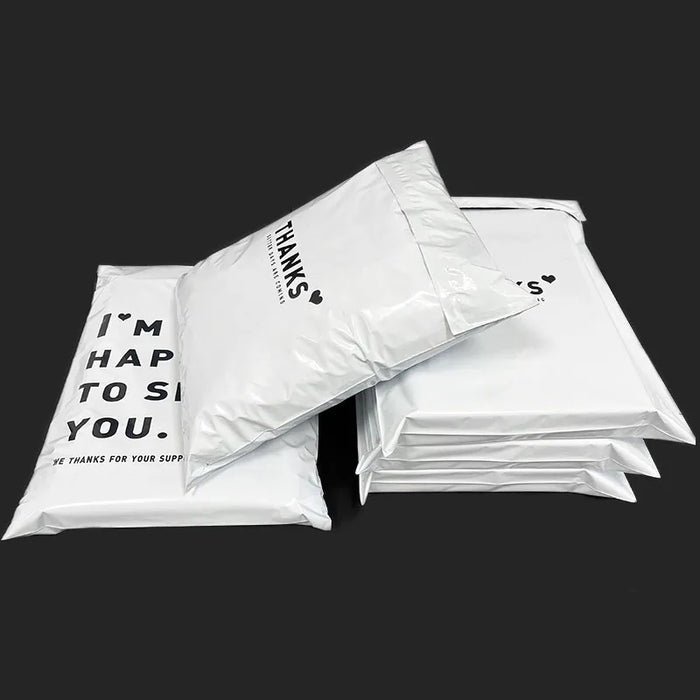 INPLUSTOP 50 pz colore bianco addensare borsa espressa grazie stampa abbigliamento impermeabile pacchi imballaggio borse busta corriere sacchetto