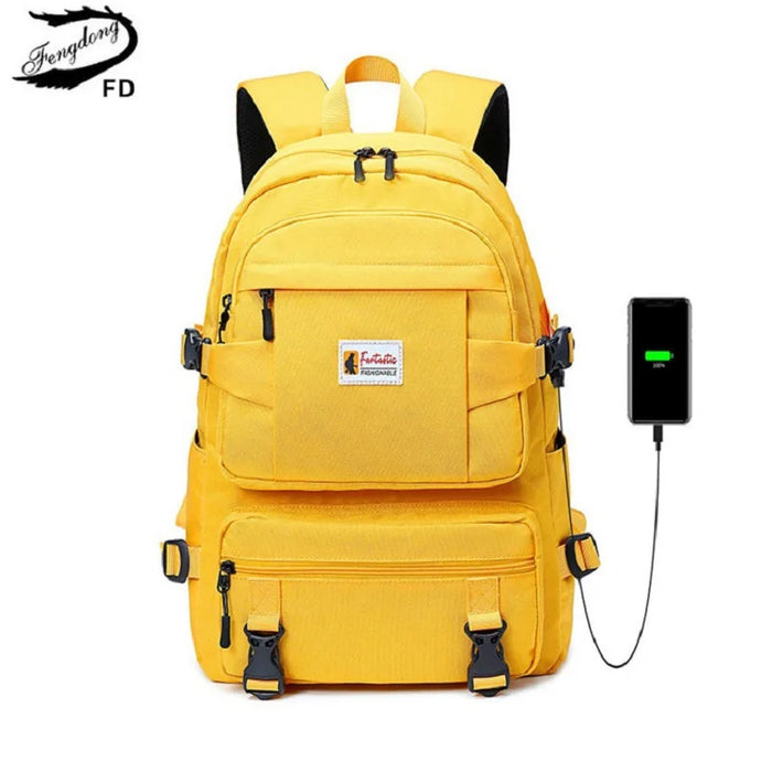 Fengdong moda zaino giallo zaini per bambini per ragazze zaino oxford grande scuola impermeabile per zaino per adolescenti
