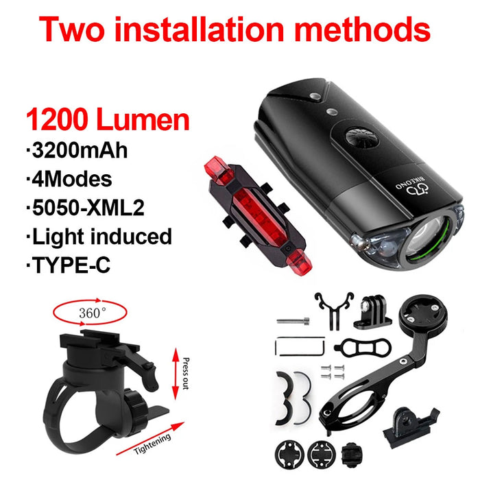 BIKEONO Luce per bicicletta Accessori per bici Faro Fanale posteriore a LED Torcia ricaricabile USB Lanterna da ciclismo MTB per lampada da bicicletta