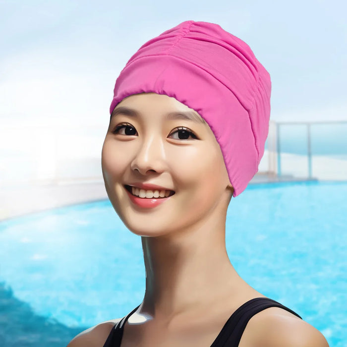 Cuffia da nuoto per capelli lunghi da donna sexy da donna, cappello elasticizzato, drappeggio, cuffia da bagno, drappeggio, sport elasticizzato, piega al mare