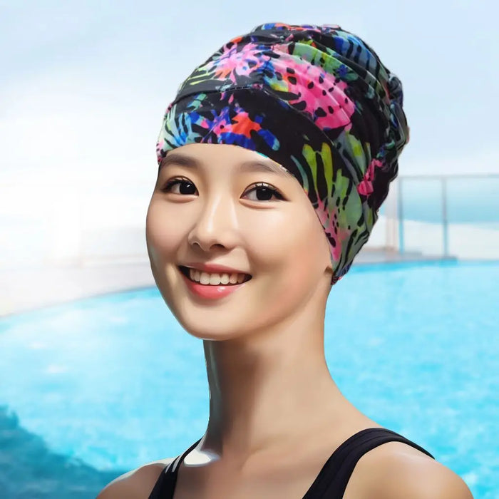 Cuffia da nuoto per capelli lunghi da donna sexy da donna, cappello elasticizzato, drappeggio, cuffia da bagno, drappeggio, sport elasticizzato, piega al mare