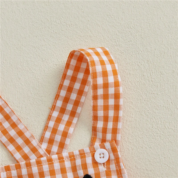 Bambino neonate pagliaccetto di Halloween casual senza maniche collo quadrato zucca plaid stampato tuta moda neonato vestiti appena nati