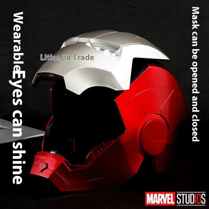 Casco Iron Man MK Jarvis cappa con apertura e chiusura automatica indossabile, cappuccio luminoso deformabile, giocattolo con braccio meccanico