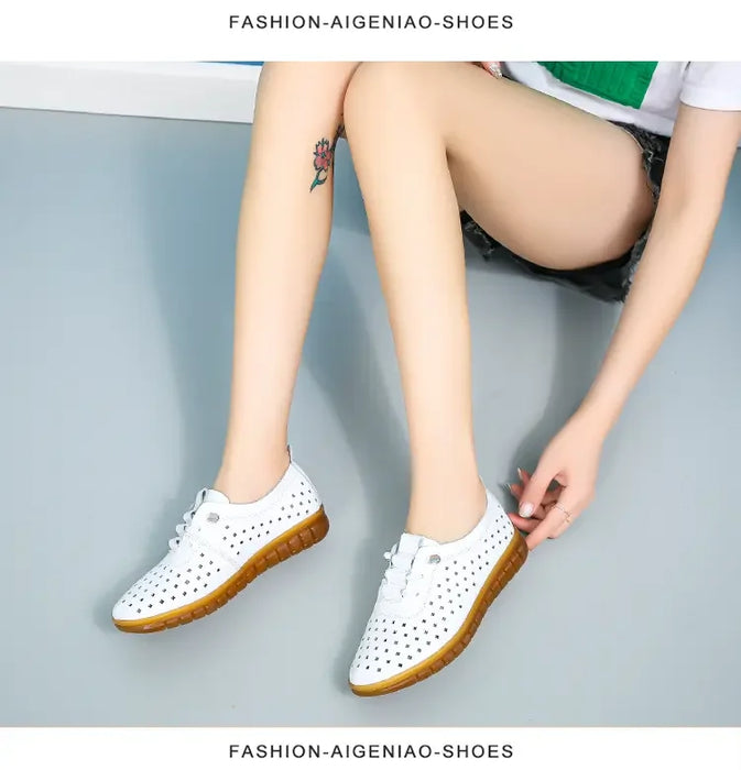 Mocassini estivi in vera pelle Scarpe casual da donna Mocassini Calzature da donna con punta morbida Scarpe basse da donna bianche