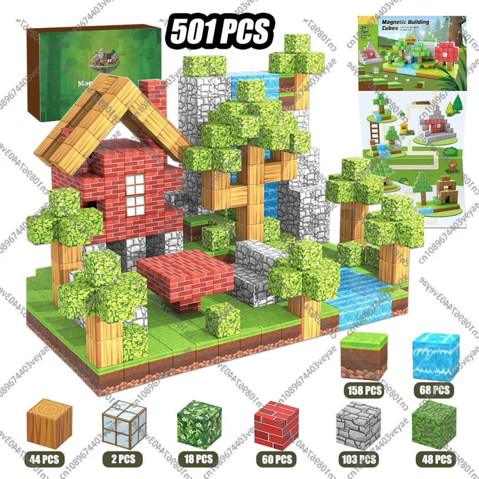 Blocchi magnetici Mine World Set cubo magnetico per ragazzo ragazza bambino età 3+ modello fai da te bambini stelo stelo giocattolo sensoriale regalo
