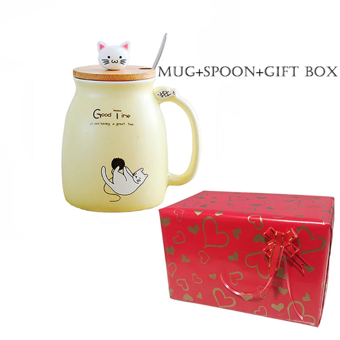 Colore creativo gatto resistente al calore Tazza cartone animato con coperchio 450ml tazza gattino caffè tazze in ceramica tazza per bambini ufficio Drinkware regalo