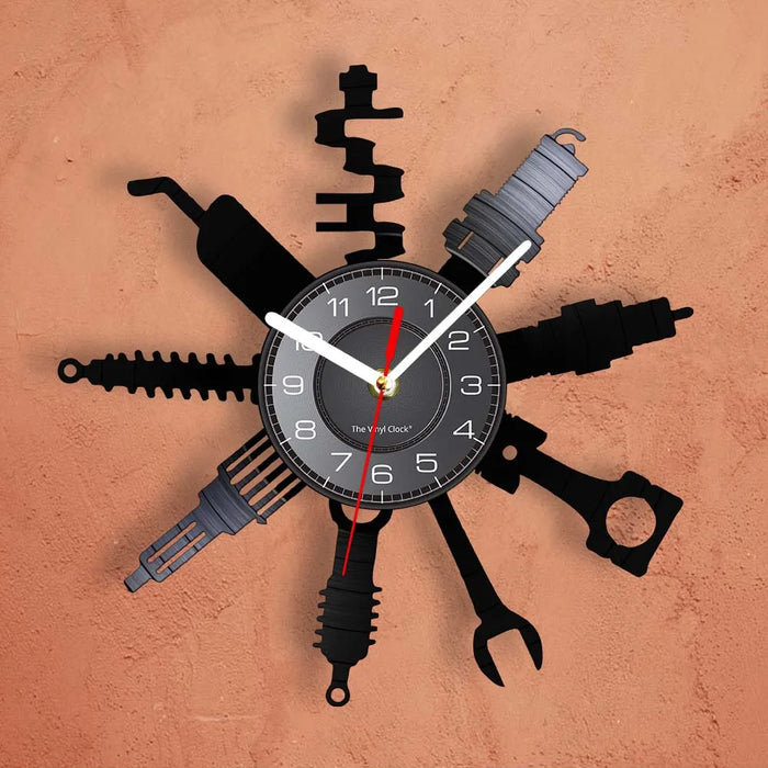 Negozio di riparazione Auto Wall Sign decorativo moderno orologio da parete Auto servizio meccanico officina vinile Record Clock Garage riparatore regalo