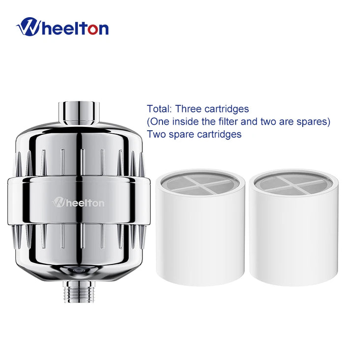 Wheelton Filtro Acqua Purificatore KDF+Calcium Zolfo Doccia Bagno Ammorbidente Rimozione del Cloro Attaccare 2 Filtri Extra
