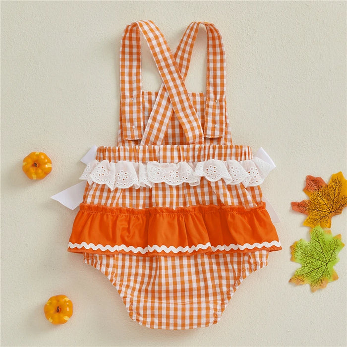 Bambino neonate pagliaccetto di Halloween casual senza maniche collo quadrato zucca plaid stampato tuta moda neonato vestiti appena nati