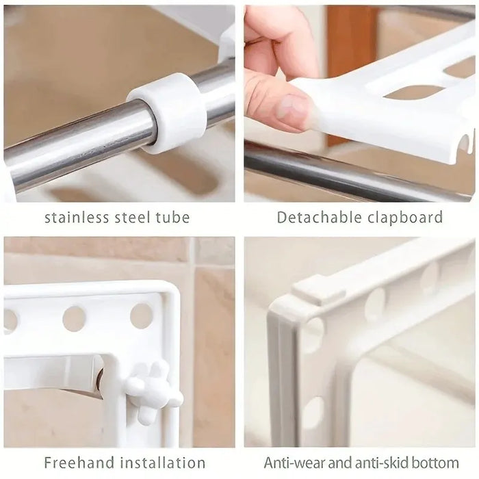 Scaffali dell'organizzatore dell'armadio, ripiani impilabili del bancone della cucina, organizzatore e contenitore dell'armadio, organizzatore della dispensa