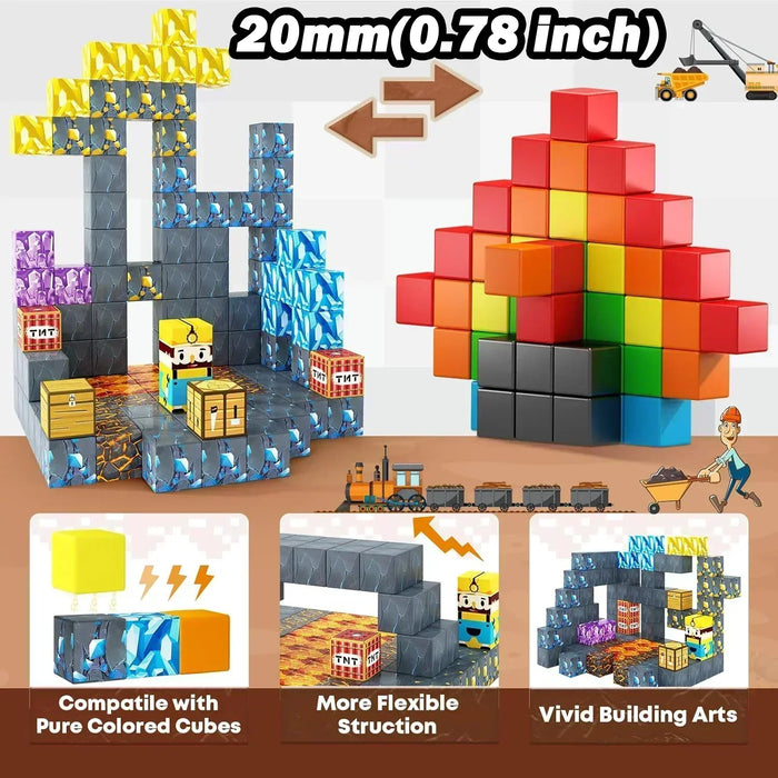 Blocchi magnetici Mine World Set cubo magnetico per ragazzo ragazza bambino età 3+ modello fai da te bambini stelo stelo giocattolo sensoriale regalo