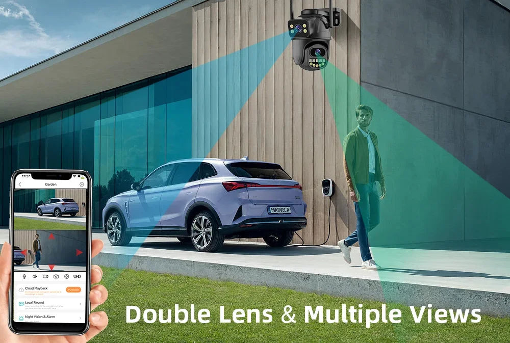 Telecamera di sorveglianza WiFi BELIA 4K 8MP, doppia lente, Zoom digitale 4X, rilevamento umano AI, ONVIF, telecamere IP PTZ di sicurezza esterna