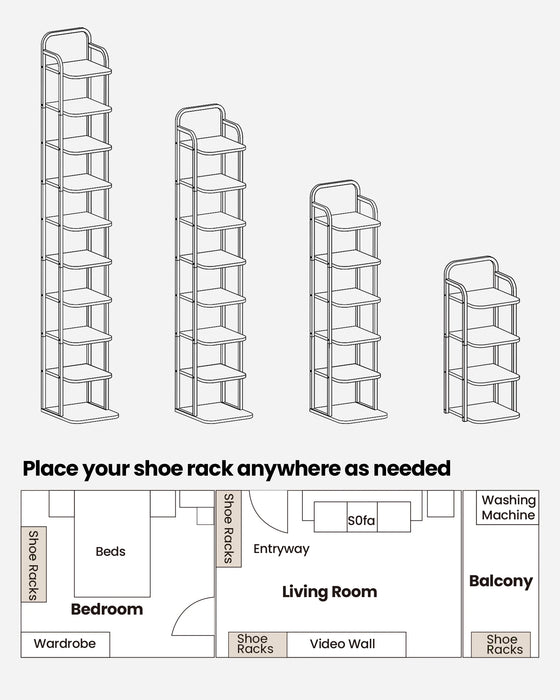 Scarpiera verticale, scarpiera a 10 livelli, scarpiera per piccoli spazi, indipendente, regolabile, salvaspazio, marrone e nero